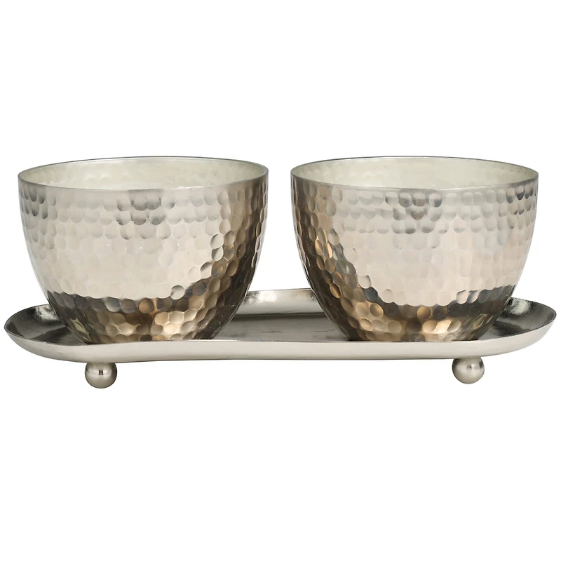 Sweet Bamboo Scented Candles in Silver Hammered Bowls Set
