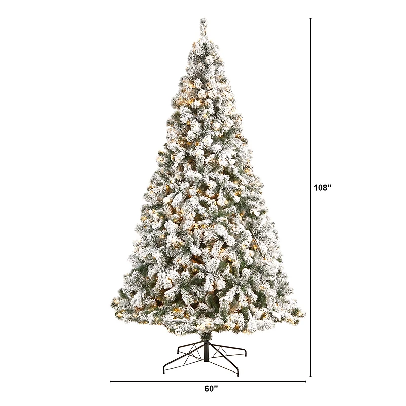 9ft. Pre-Lit Flocked West Virginia Fir Artificial Christmas Tree, Clear LED Lights