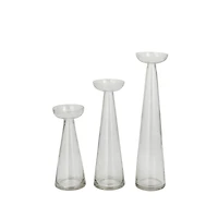 The Novogratz Set of 3 Clear Glass Contemporary Candle Holder, 3" x 3" x 3"