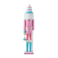 Glitzhome® 24"H Wooden Christmas Pink Cake Nutcracker