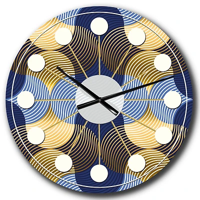 Designart 'Retro Luxury Waves In Gold And Blue Ii Mid-Century Modern Wall Clock