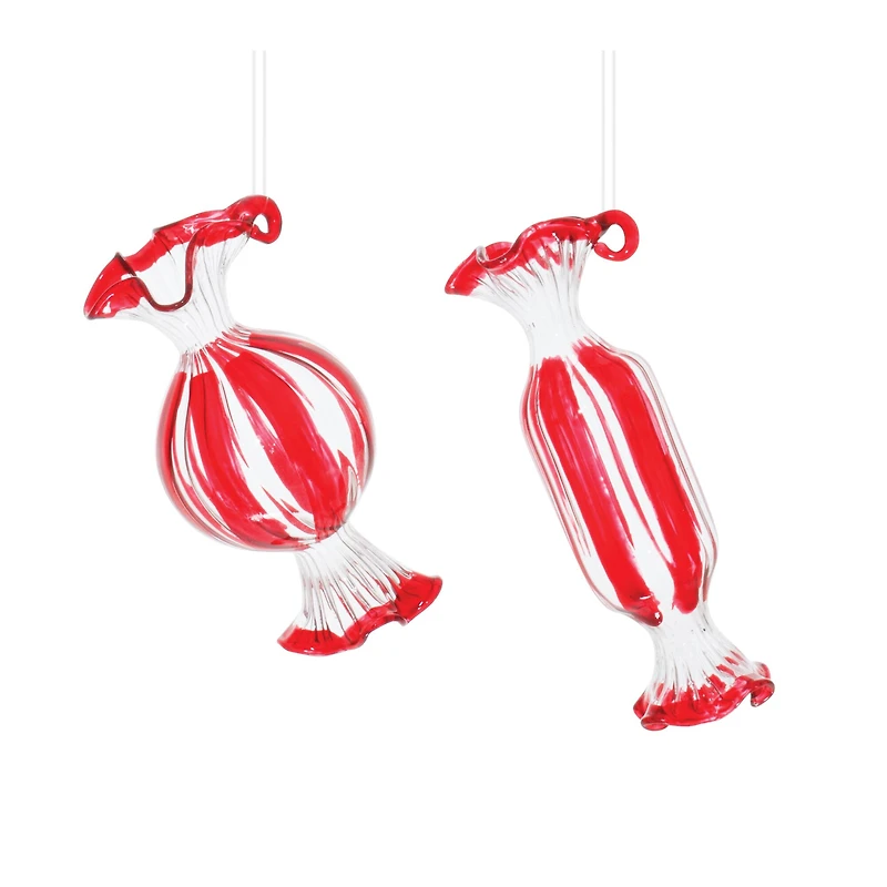 Glass Peppermint Candy Ornaments Set