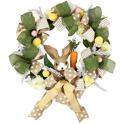 22" Green & Beige Bunny & Bows Floral Easter Wreath