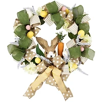22" Green & Beige Bunny & Bows Floral Easter Wreath
