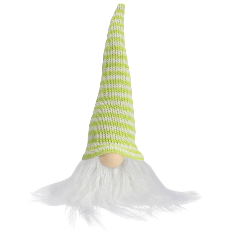 7.5" Lime Green & White Striped Hat Spring Gnome