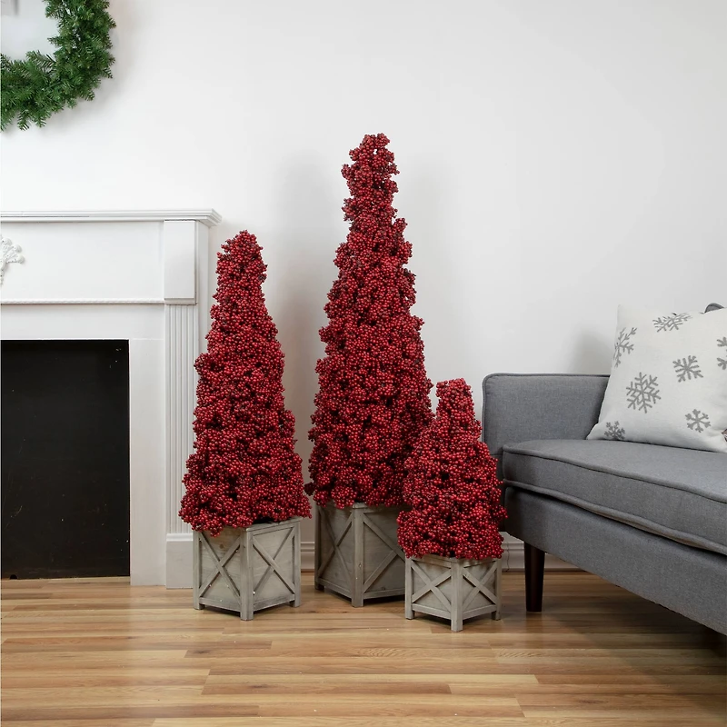4ft. Red Berry Cone Potted Christmas Topiary