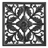 American Art Décor™ 24" Black Hand-Carved Square Arabesque Wall Medallion