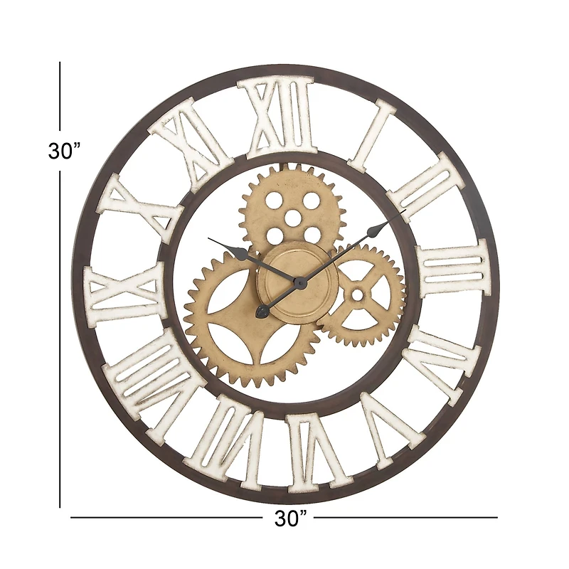 Brown Industrial Metal Round Wall Clock