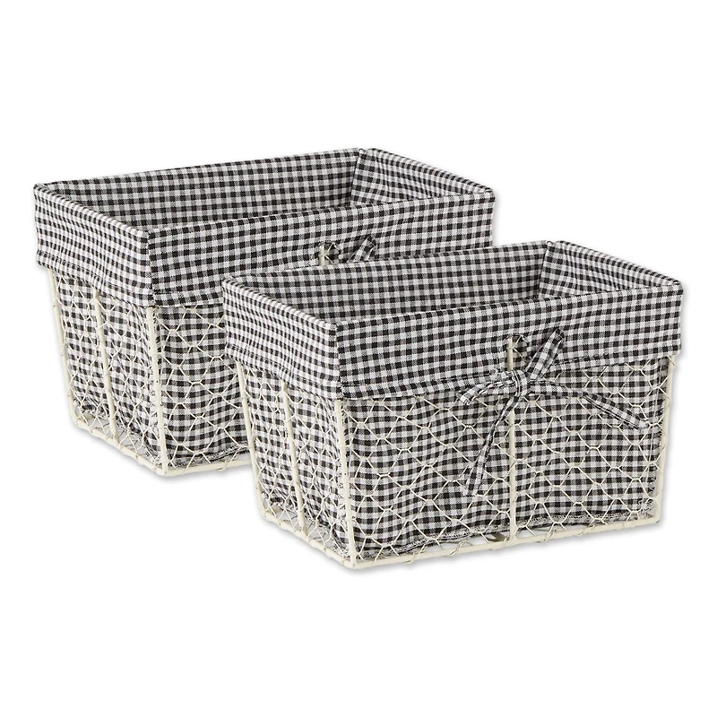 DII® Antique White Chicken Wire Baskets with Black Gingham Liners
