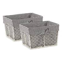 DII® Antique White Chicken Wire Baskets with Black Gingham Liners