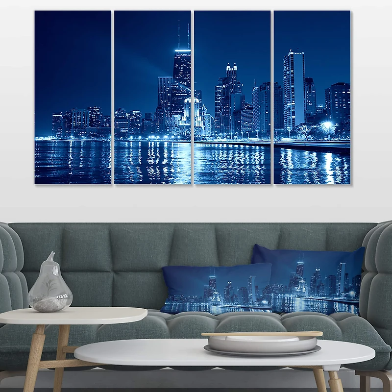 Designart - Blue Chicago Skyline Night