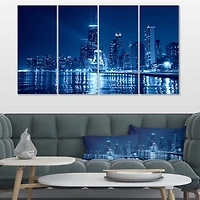 Designart - Blue Chicago Skyline Night