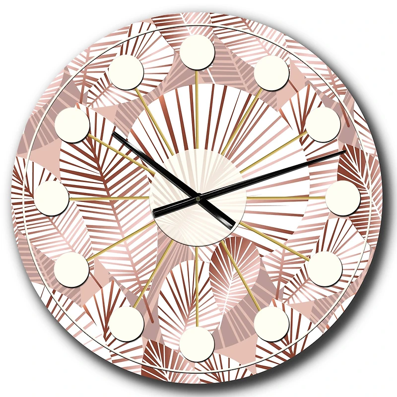 Designart 'Golden Tropical Pattern Iv Mid-Century Modern Wall Clock
