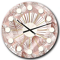 Designart 'Golden Tropical Pattern Iv Mid-Century Modern Wall Clock