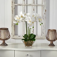 22" White Triple Orchid in Glass Vase