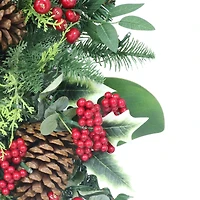 26" Battery-Operated Pre-Lit Decorated Artificial Wreath with Red Bow