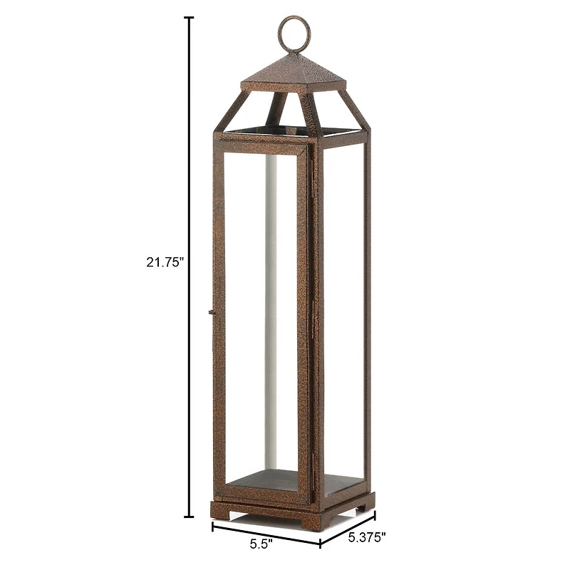 22" Iron & Glass Copper Lantern