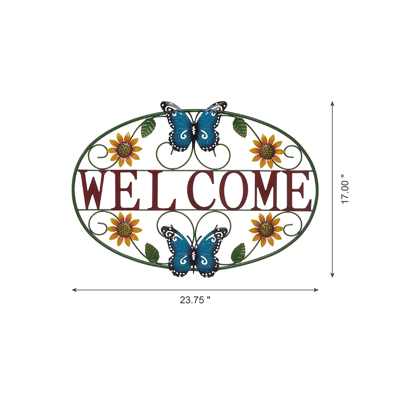Glitzhome® 24" Metal Sunflower & Butterfly Welcome Wall Décor