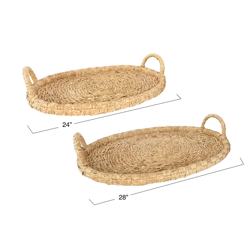 Hello Honey® Decorative Handwoven Oval Seagrass and Rattan Trays with Handles Set