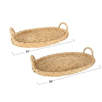 Hello Honey® Decorative Handwoven Oval Seagrass and Rattan Trays with Handles Set