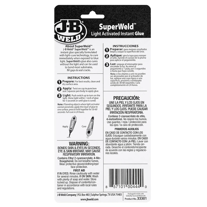 6 Pack: J-B Weld® Superweld™ Light Activated Instant Glue