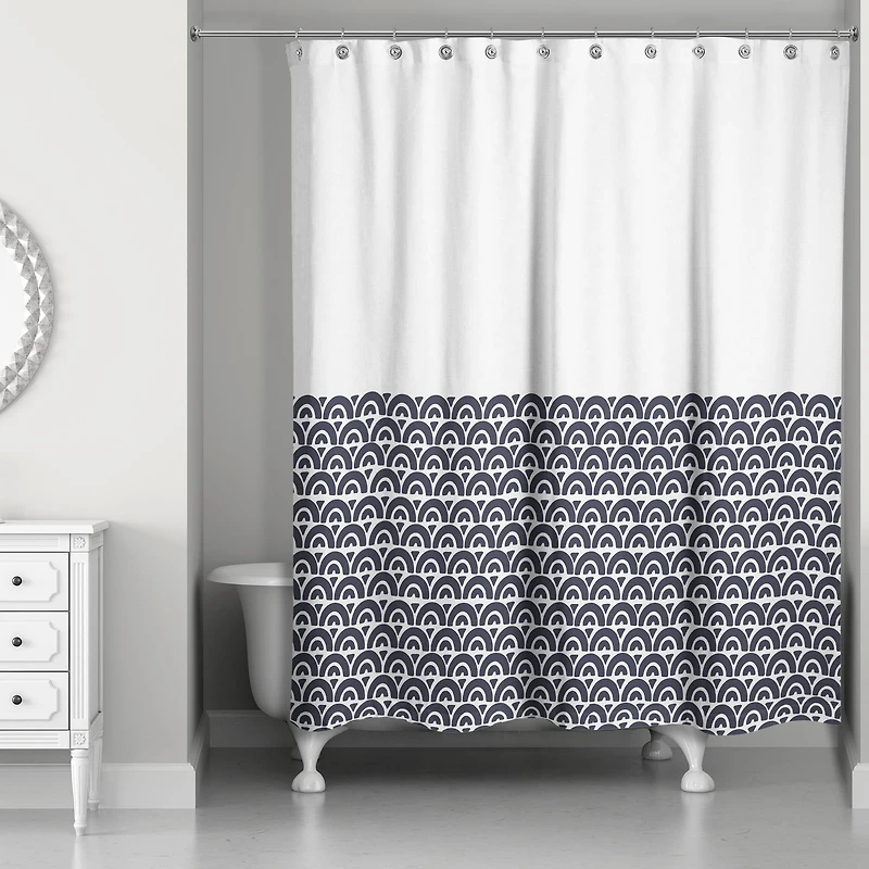 Navy Wavy Arch 71" x 74" Shower Curtain
