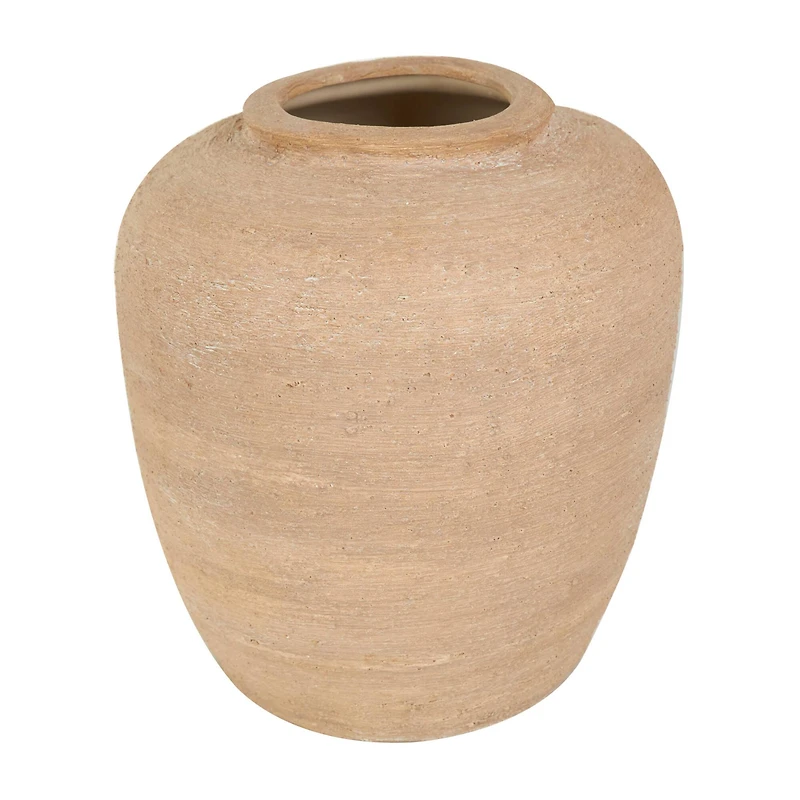 12" Beige Ceramic Wide Textured Vase