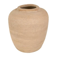 12" Beige Ceramic Wide Textured Vase