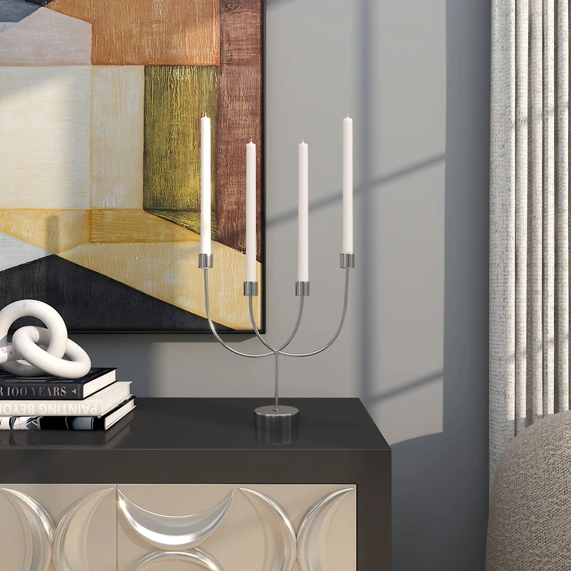 The Novogratz 13" Silver Stainless Steel Overlapping U-Shaped Candelabra