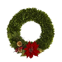 18'' Tea Leaf, Poinsettia & Pine Wreath