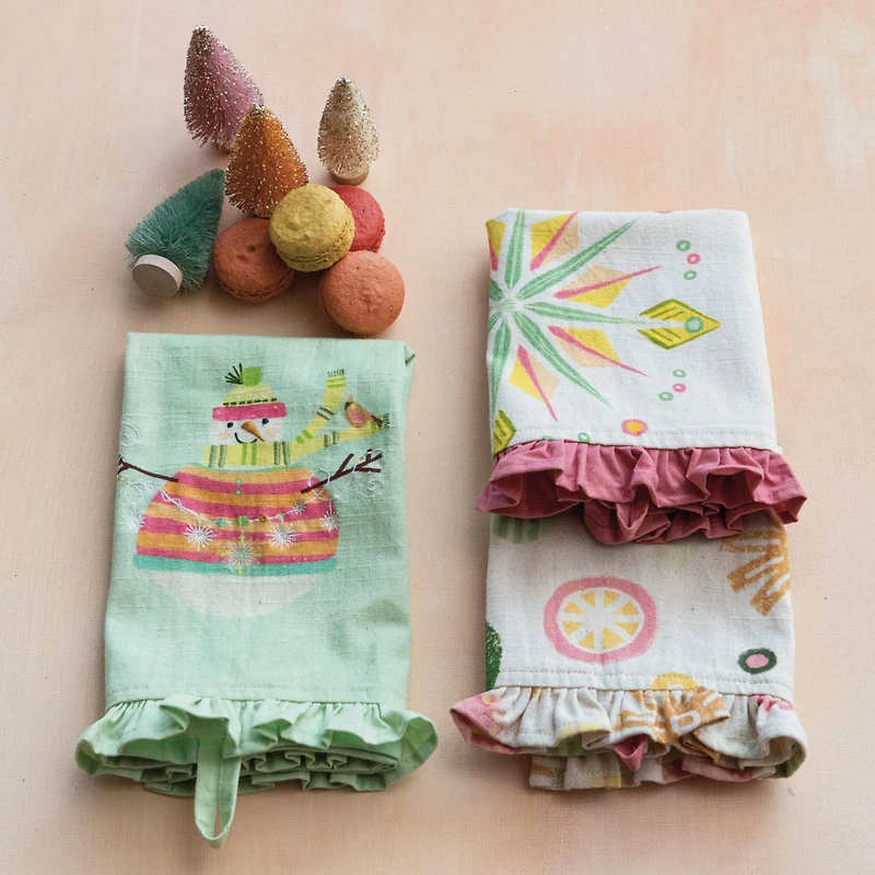 Hello Honey® Winter Cotton Printed Ruffled Tea Towel Set