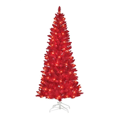 6.5ft. Pre-Lit Flocked Fashion Red Artificial Christmas Tree, Clear Lights