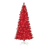 6.5ft. Pre-Lit Flocked Fashion Red Artificial Christmas Tree, Clear Lights