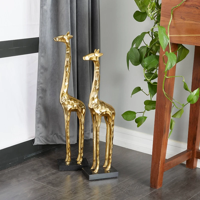 27" Gold Aluminum Giraffe Sculpture Set