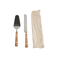 Hello Honey® Stainless Steel Cake Knife & Server Set with Wood & Horn Inlay Handle