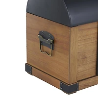 Brown Studded Storage Trunk with Black Metal Arched Tops & Vertical Strips Set