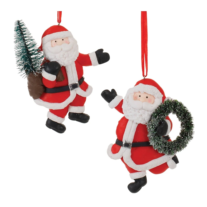 Santa with Pine Accent Clay Dough Ornaments Set