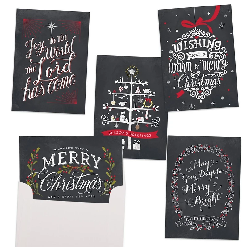 JAM Paper 6.25" x 4.625" Season's Greetings Chalkboard Assorted Card Set, 25ct.