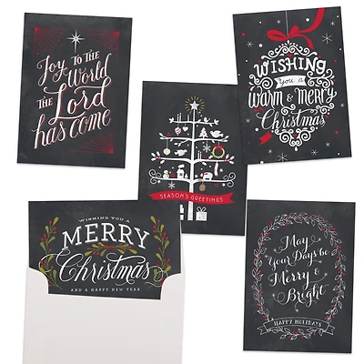 JAM Paper 6.25" x 4.625" Season's Greetings Chalkboard Assorted Card Set, 25ct.