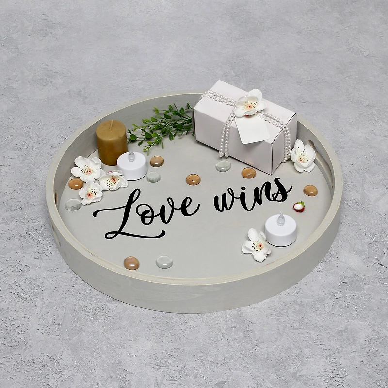 Elegant Designs™ 13.8" Round Love Wins Serving Tray with Handles