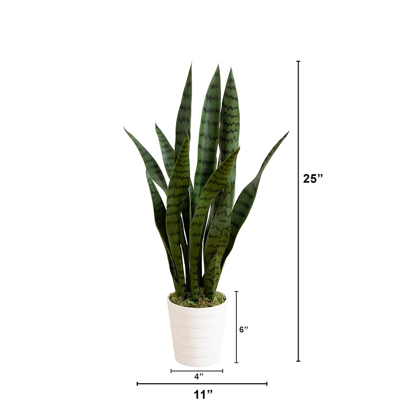 2ft. UV Resistant Artificial Snake Plant in White Decorative Planter