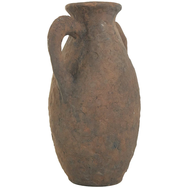 14" Dark Brown Ceramic Handmade Textured Vase with Wide Rounded Handles