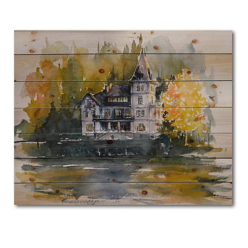 Designart - Castle By The Lake With Autumn Trees