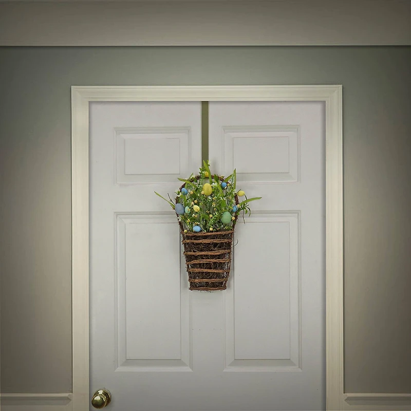18" Spring Flowers & Eggs Wall Basket