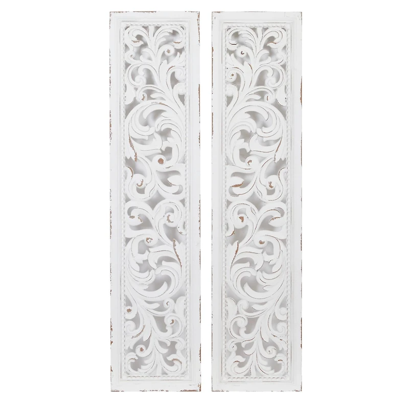 50" White Wood Traditional Abstract Wall Decor, 2ct.