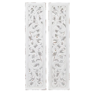 50" White Wood Traditional Abstract Wall Decor, 2ct.