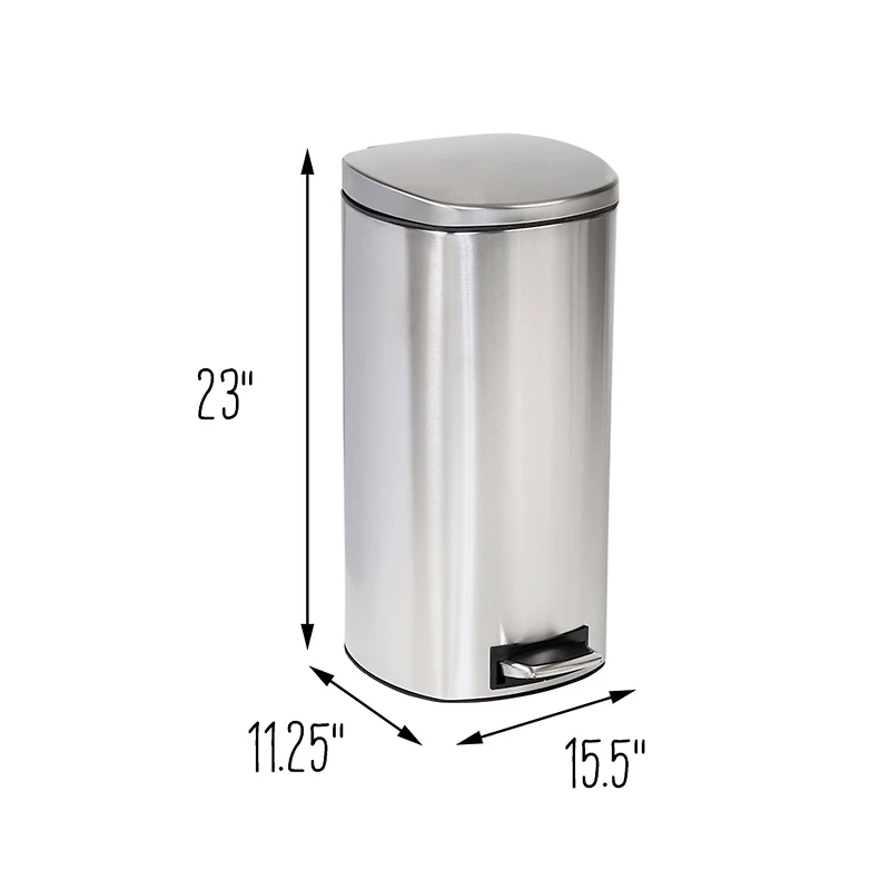30L Soft-Close Stainless Steel Step Trash Can With Lid