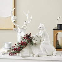 23" White Reindeer with Woodland Animals Sculpture