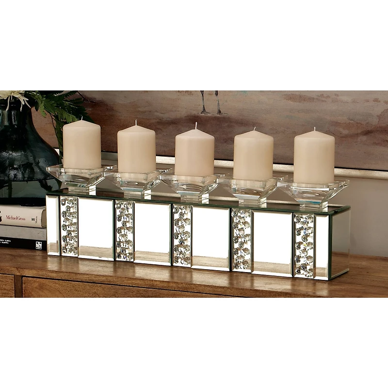 24" Clear Wood Glam Candlestick Holder