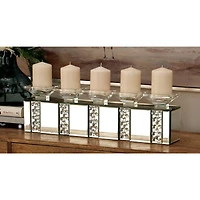 24" Clear Wood Glam Candlestick Holder